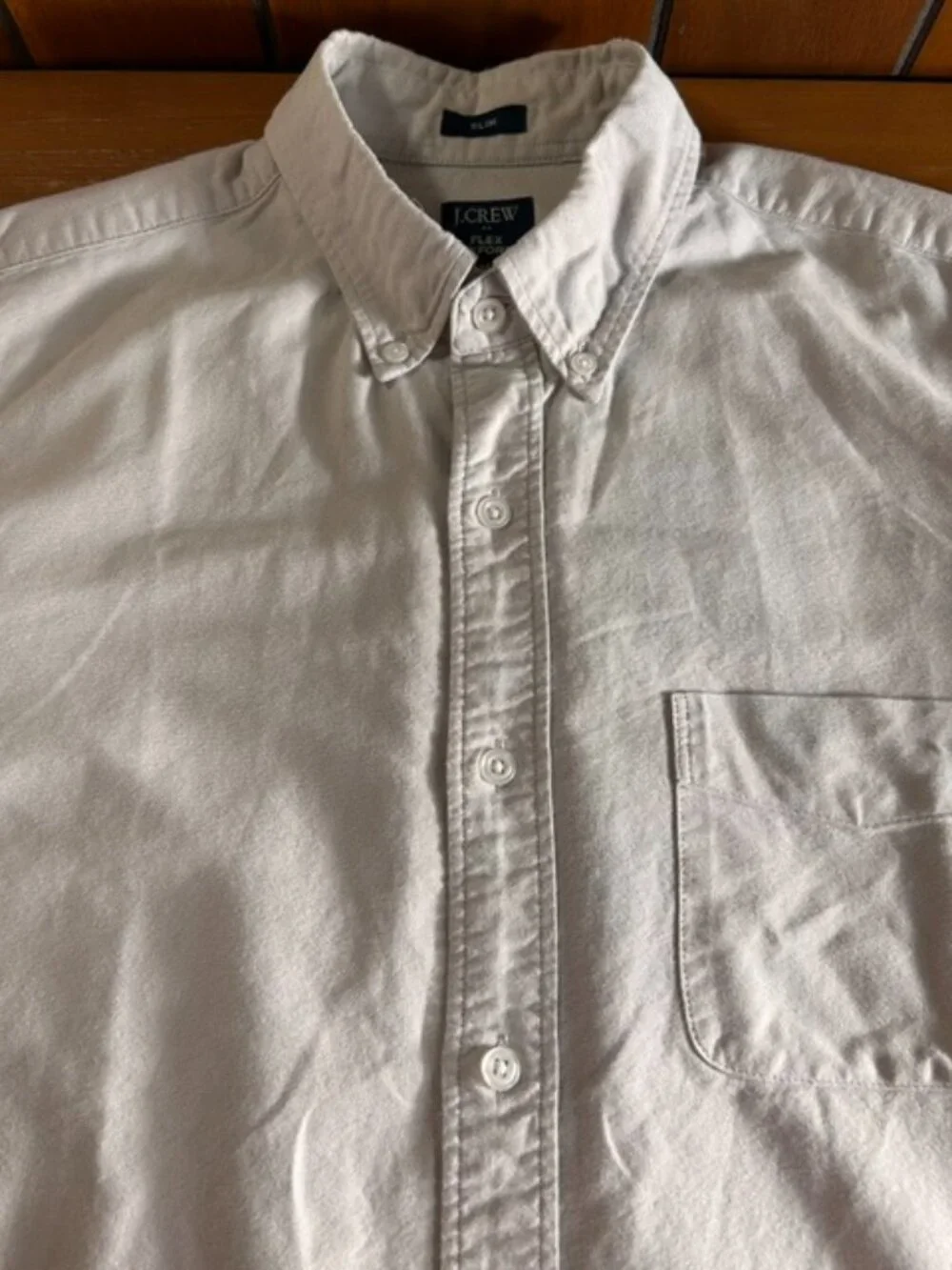 J.Crew Flex Oxford Button Down Mens Sx Med Light Gray Slim-Fit Chest Pocket